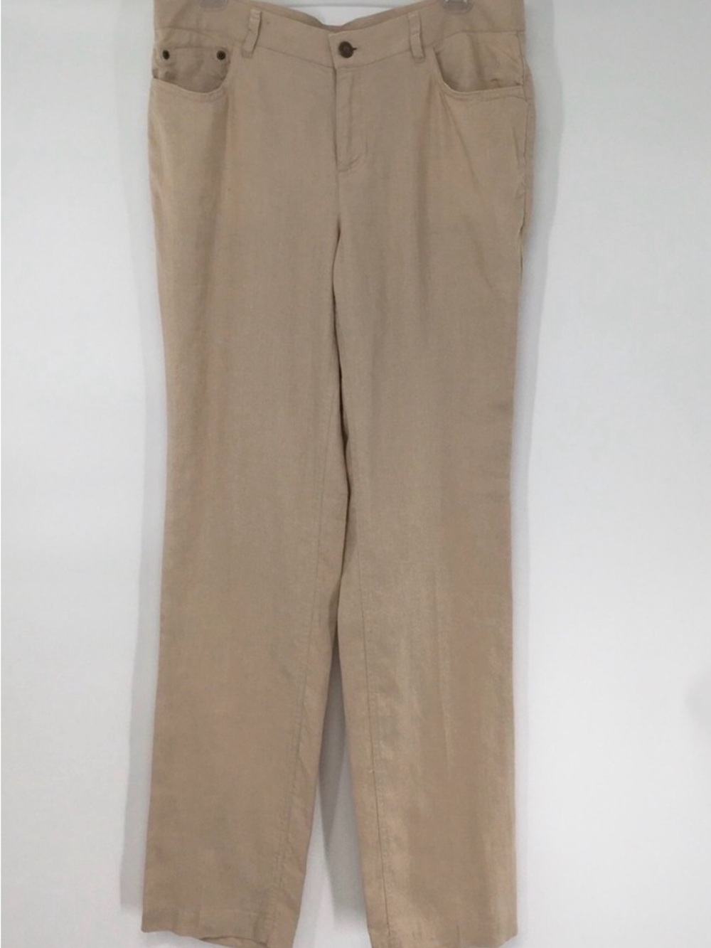 Jones New York Straight-Leg 100% Linen Pants in Light Khaki size 4